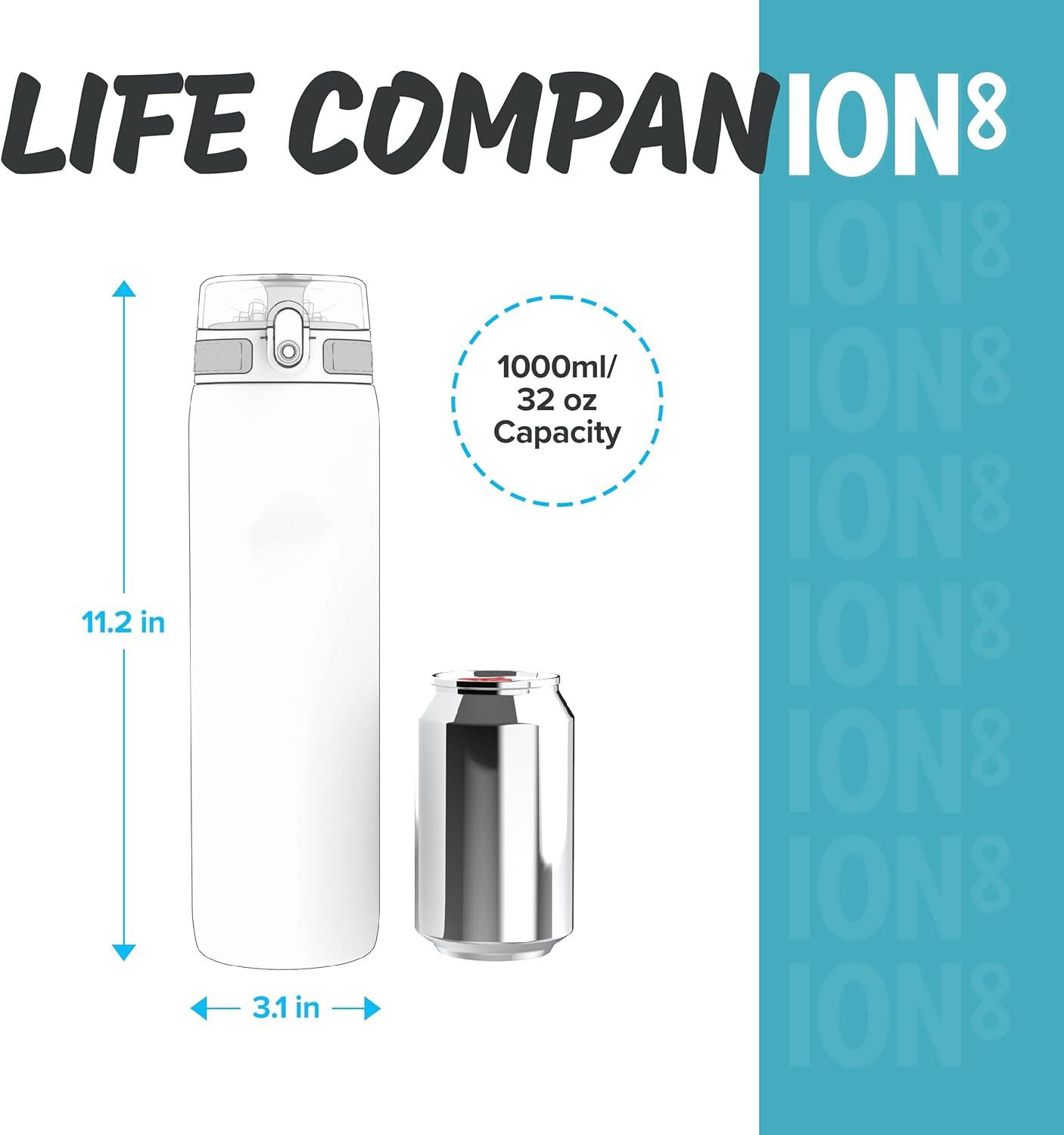 imageIon8 Gourde 1l 1000ml AntiFuite Facile Ouvrir Verrouillage Scuris Poigne de Transport Lavable en Lavevaisselle Sans BPA Idale pour le Sport et la Salle de Sport Violet ClairAqua