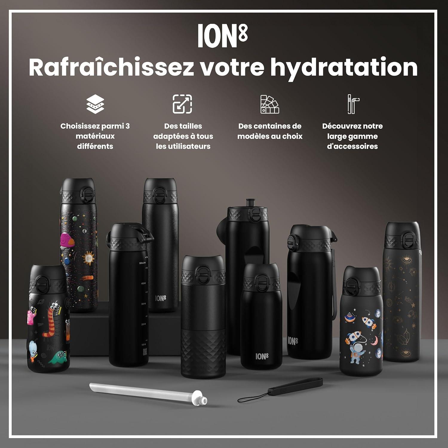 imageIon8 Gourde 1l 1000ml AntiFuite Facile Ouvrir Verrouillage Scuris Poigne de Transport Lavable en Lavevaisselle Sans BPA Idale pour le Sport et la Salle de Sport Violet ClairNoir