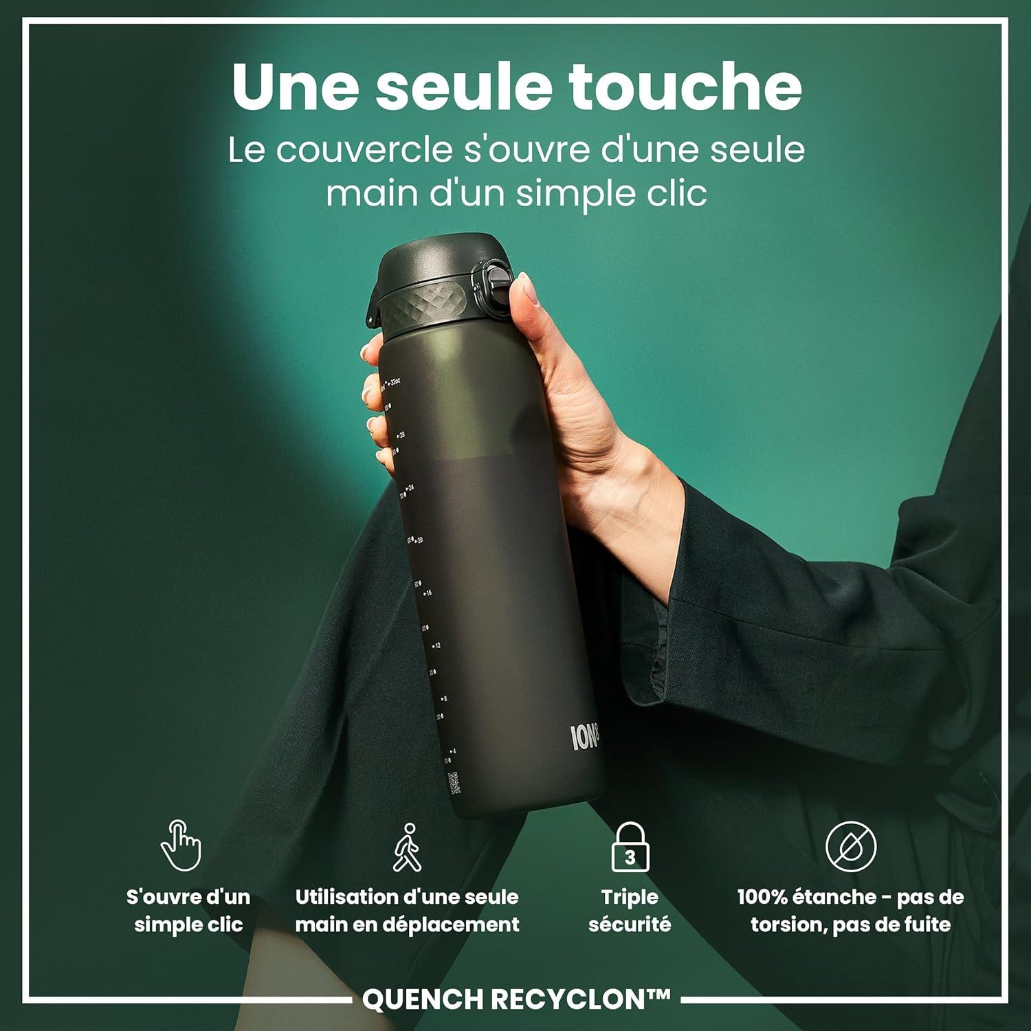 imageIon8 Gourde 1l 1000ml AntiFuite Facile Ouvrir Verrouillage Scuris Poigne de Transport Lavable en Lavevaisselle Sans BPA Idale pour le Sport et la Salle de Sport Violet ClairVert Fonc