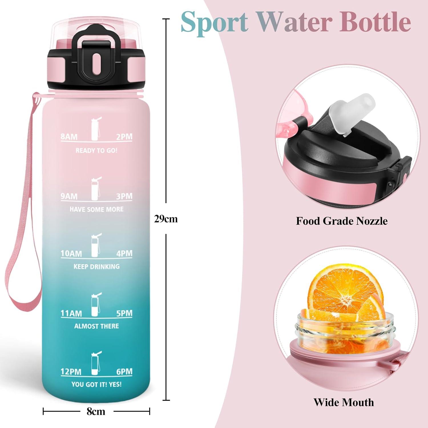imageMotswedi Gourde 1l avec Paille Gourde Sport AntiFuite Bouteille Rutilisable Bouteille deau avec Marqueur de Temps pour Fitness Yoga Sport Camping Gym Travail Bleu Vert 3245CRose Vert1000ml