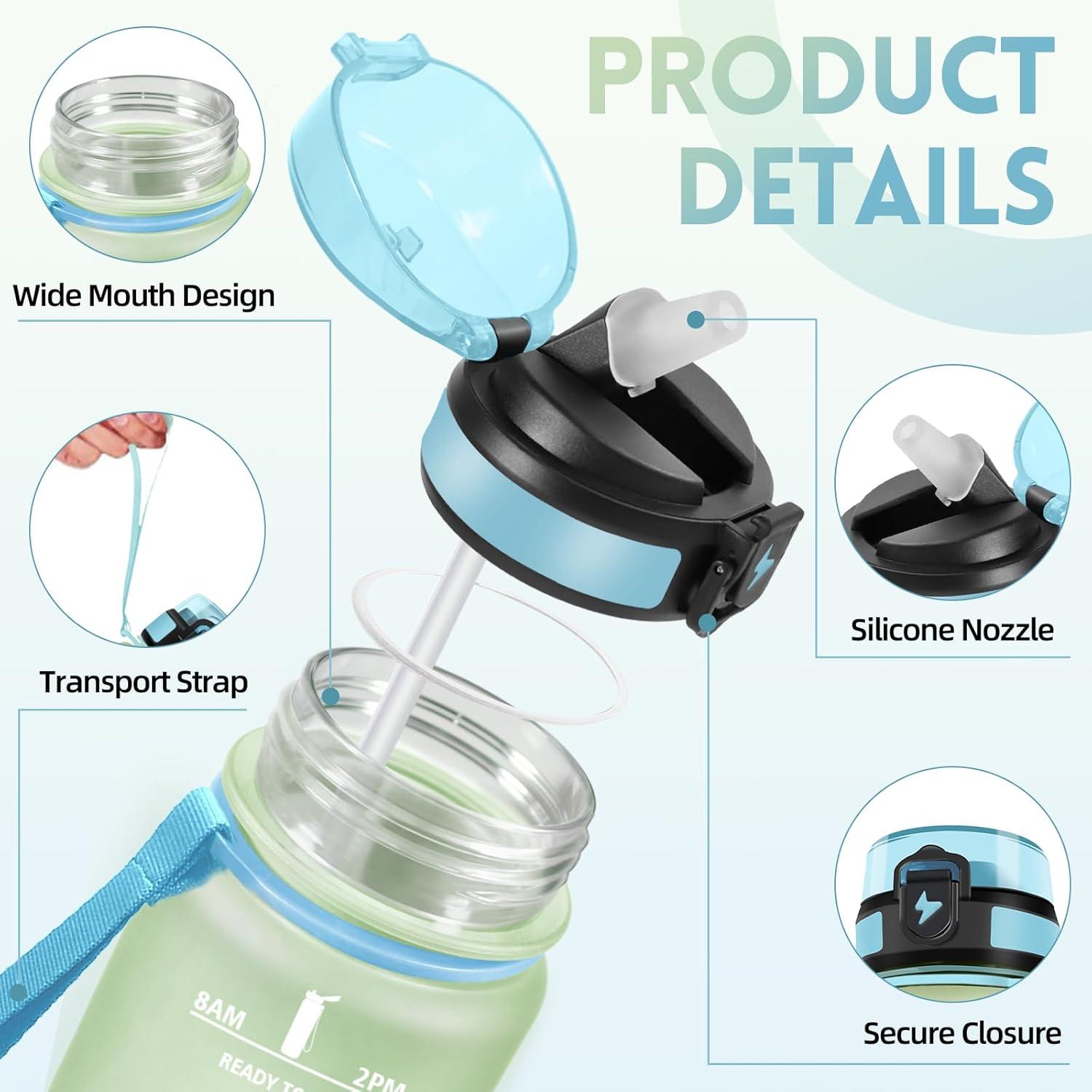 imageMotswedi Gourde 1l avec Paille Gourde Sport AntiFuite Bouteille Rutilisable Bouteille deau avec Marqueur de Temps pour Fitness Yoga Sport Camping Gym Travail Bleu Vert 3245CGivreciel1000ml