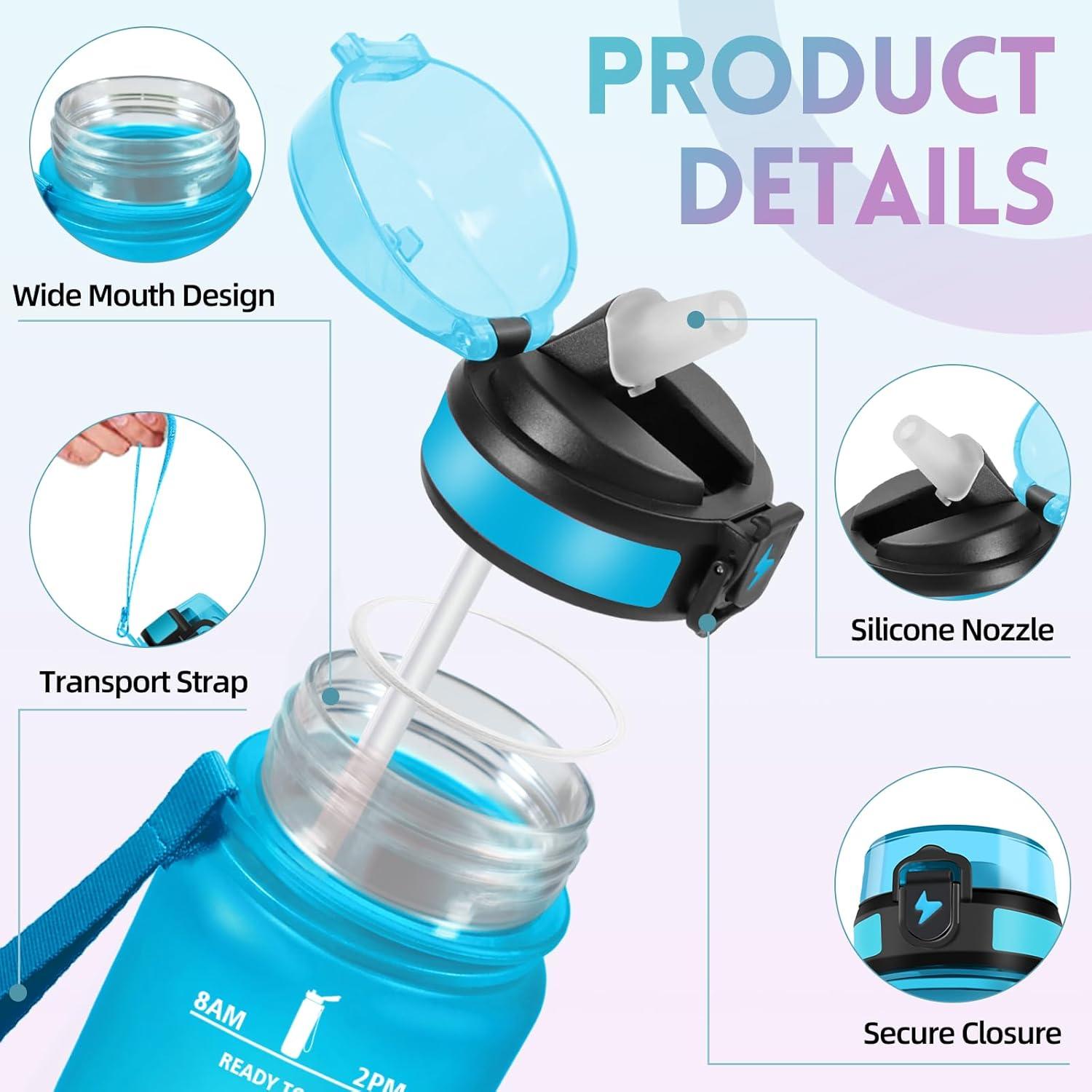 imageMotswedi Gourde 1l avec Paille Gourde Sport AntiFuite Bouteille Rutilisable Bouteille deau avec Marqueur de Temps pour Fitness Yoga Sport Camping Gym Travail Bleu Vert 3245CBleuviolet1000ml