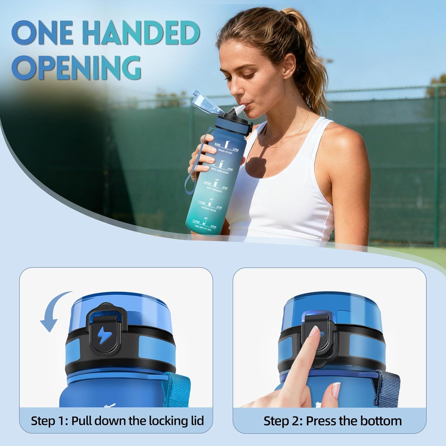 imageMotswedi Gourde 1l avec Paille Gourde Sport AntiFuite Bouteille Rutilisable Bouteille deau avec Marqueur de Temps pour Fitness Yoga Sport Camping Gym Travail Bleu Vert 3245CBleuvert1000ml