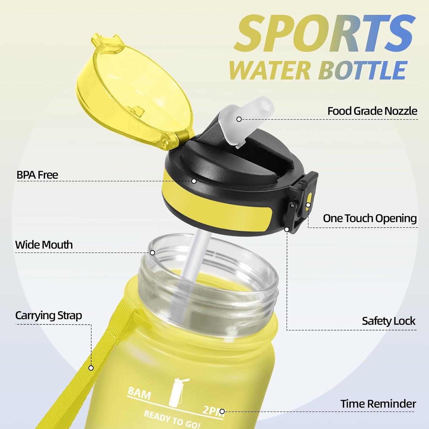 imageMotswedi Gourde 1l avec Paille Gourde Sport AntiFuite Bouteille Rutilisable Bouteille deau avec Marqueur de Temps pour Fitness Yoga Sport Camping Gym Travail Bleu Vert 3245CJaune Bleu Roi1000ml