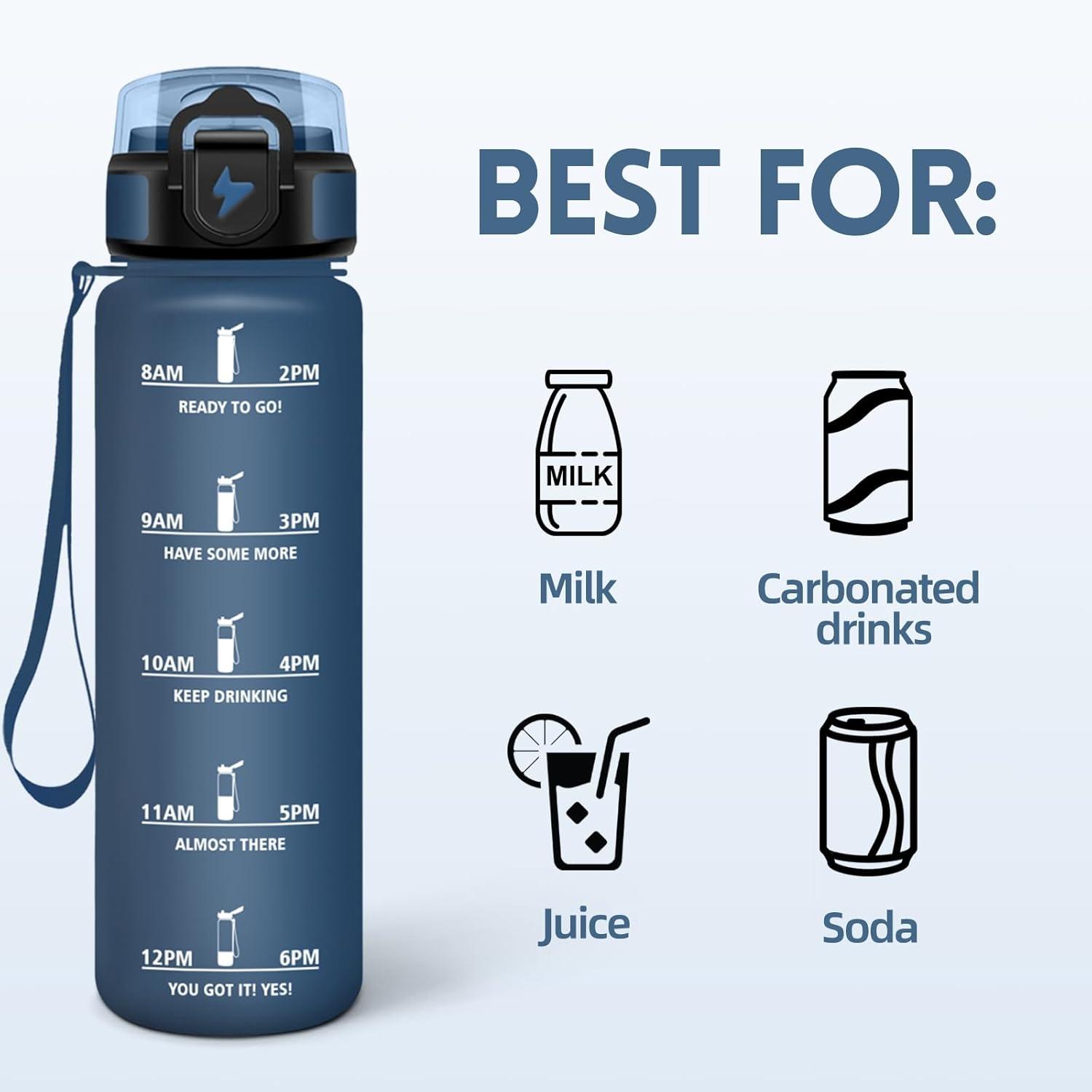imageMotswedi Gourde 1l avec Paille Gourde Sport AntiFuite Bouteille Rutilisable Bouteille deau avec Marqueur de Temps pour Fitness Yoga Sport Camping Gym Travail Bleu Vert 3245CBleumarine 295c1000ml