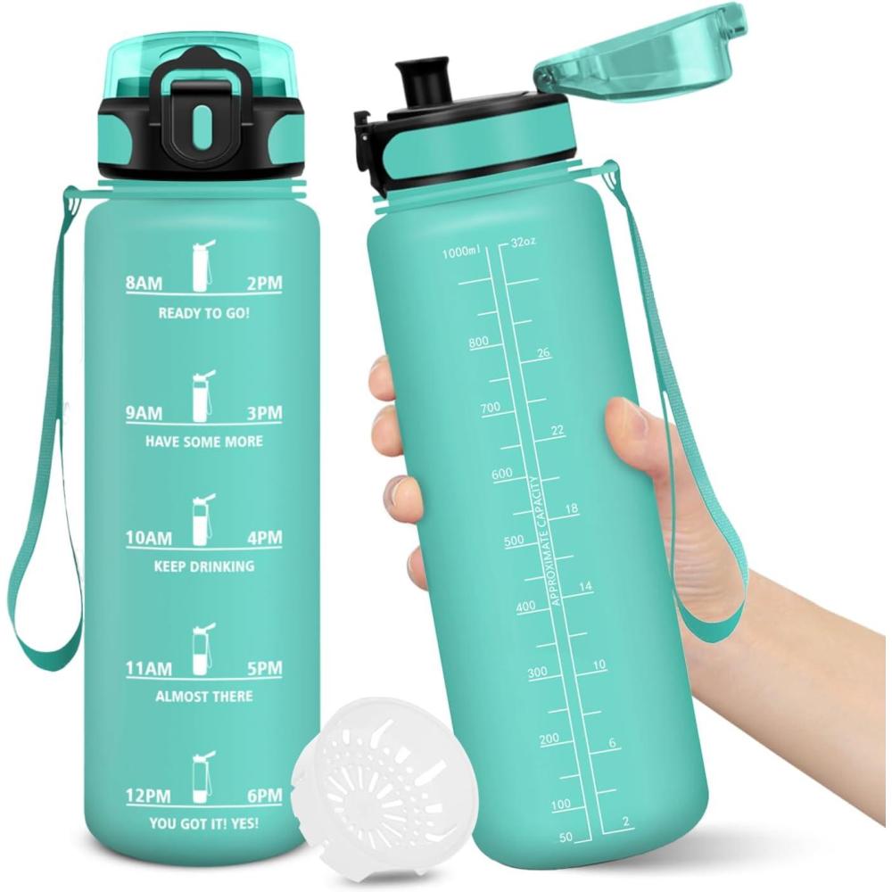 imageGourde 1500ML Sans BPA Gourde sport Conception de Verrouillage AntiFuite Bouteille Avec Horodatage Bouteille Eau pour cole Yoga En cours dexcution Escalader Des Montagnes  VertPoudreBleuvert1000ml