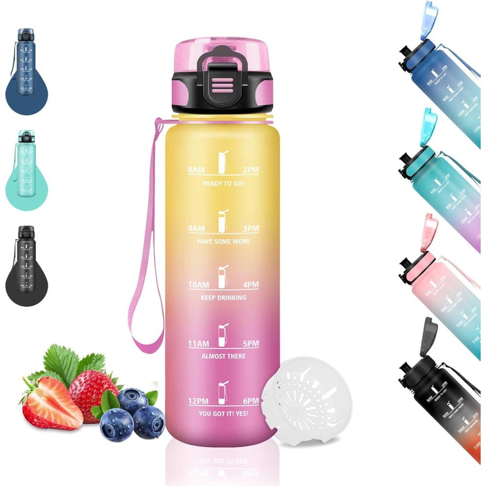 imageGourde 15L Sport Filtrante AntiFuite Motivation avec Slogan Camping et Randonne Facile Nettoyer Fitness Extrieur Running JauneRoseJaunerose