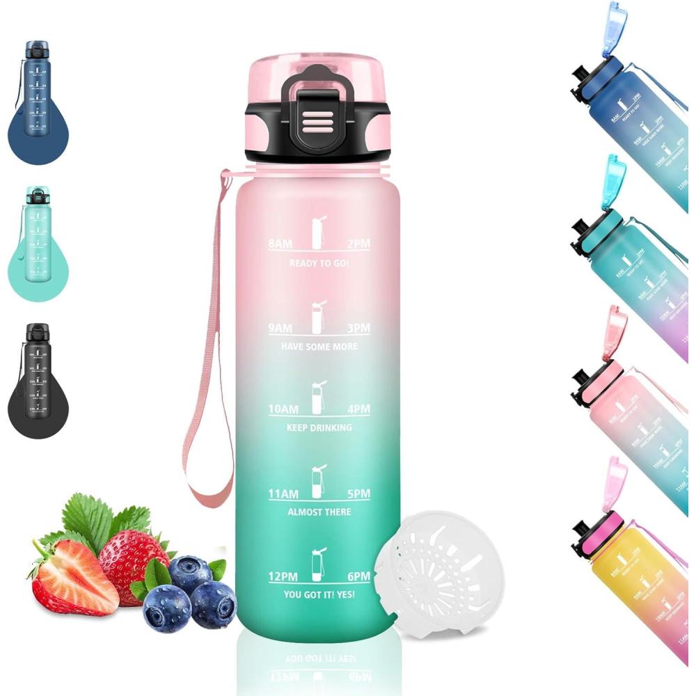 imageGourde 15L Sport Filtrante AntiFuite Motivation avec Slogan Camping et Randonne Facile Nettoyer Fitness Extrieur Running JauneRoseRosevert