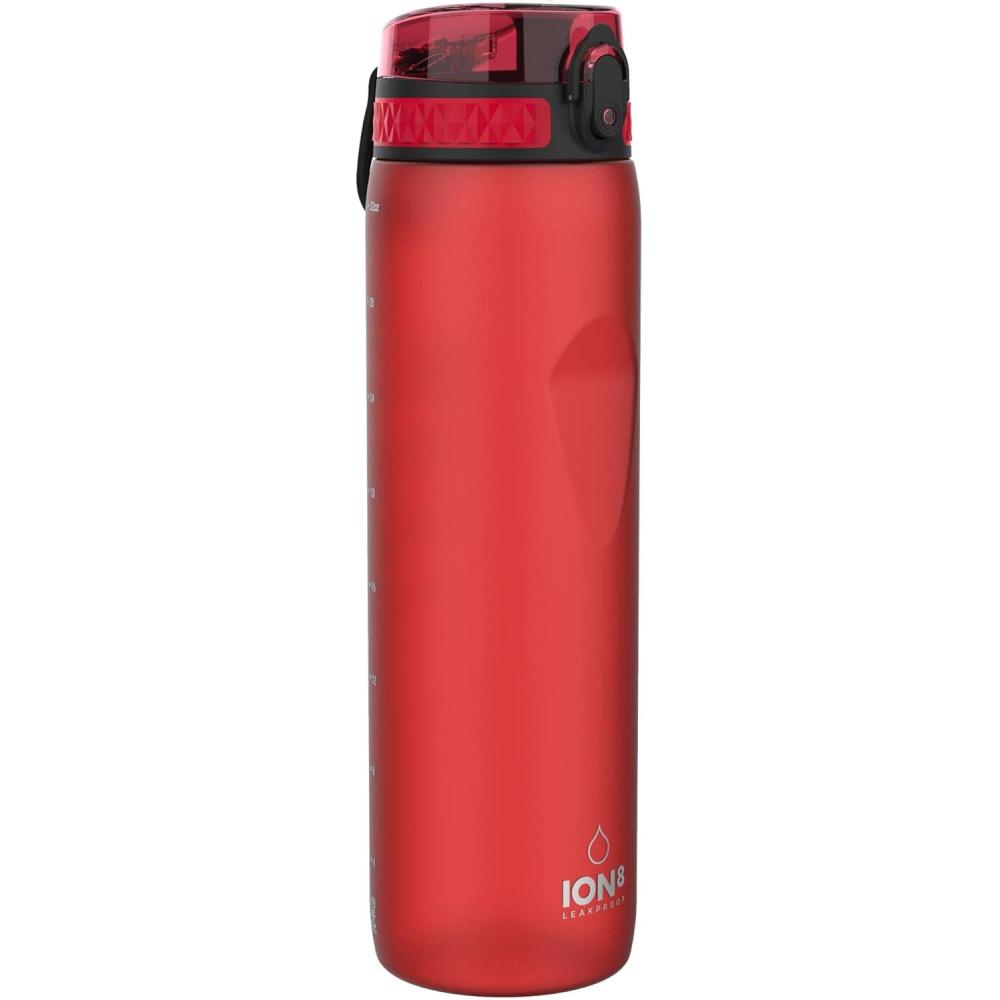 imageIon8 Gourde 1l 1000ml AntiFuite Facile Ouvrir Verrouillage Scuris Poigne de Transport Lavable en Lavevaisselle Sans BPA Idale pour le Sport et la Salle de Sport Violet ClairRouge