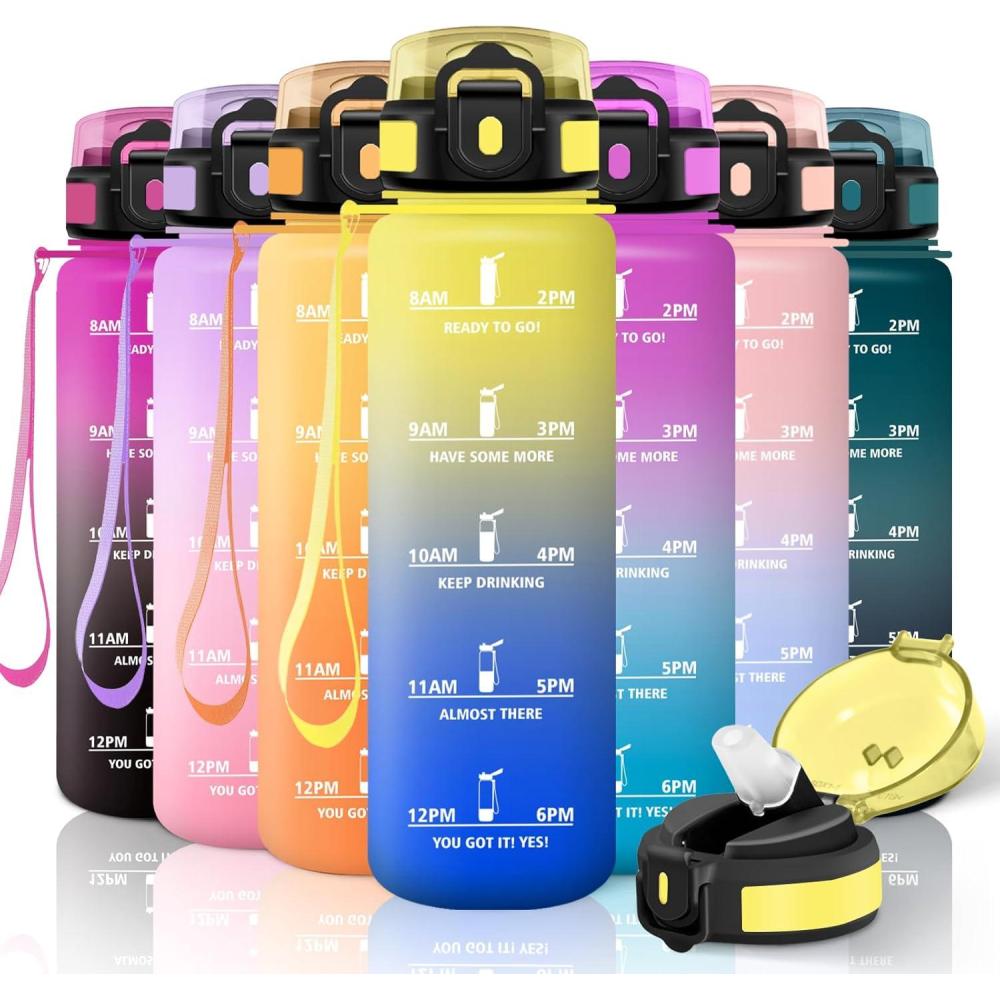 imageMotswedi Gourde 1l avec Paille Gourde Sport AntiFuite Bouteille Rutilisable Bouteille deau avec Marqueur de Temps pour Fitness Yoga Sport Camping Gym Travail Bleu Vert 3245CJaune Bleu Roi1000ml