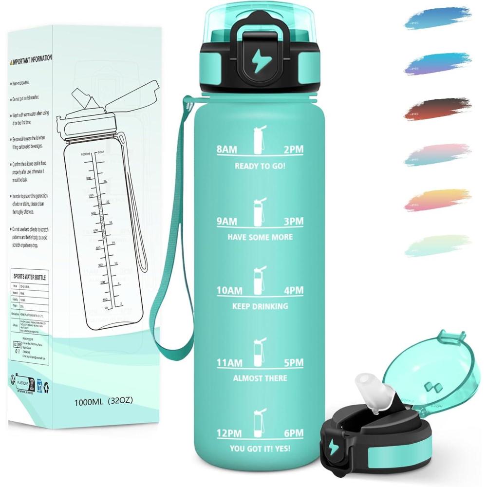 imageMotswedi Gourde 1l avec Paille Gourde Sport AntiFuite Bouteille Rutilisable Bouteille deau avec Marqueur de Temps pour Fitness Yoga Sport Camping Gym Travail Bleu Vert 3245CBleuvert 3245c1000ml