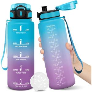 Gourde, 1500ML Sans BPA, Gourde sport, Conception de Verrouillage Anti-Fuite, Bouteille, Avec Horodatage, Bouteille Eau pour École, Yoga, En cours d&rsquo;exécution, Escalader Des Montagnes – VertPoudre(Bleuviolet-1500ml)