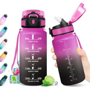 Gourde Sport 500ml, Bouteille Sport Étanche, Gourde avec Paille et Marqueur de Temps, Bouteille Réutilisable, Gourde sans BPA, Bouteille d&rsquo;eau pour Enfant, Bureau, Fitness, Randonnée, Yoga, Camping(500ml Rouge Pourpre + Noir)