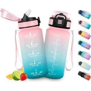 HoneyHolly Gourde Enfant 500 Ml, sans BPA, Water Bottle avec Paille, Anti-fuite, Bouteille d&rsquo;eau Motivante avec Marqueur de Temps, Gourde Graduée, Bouteille pour Gymnase, École, Cyclisme(Rose Cyan – 500ml)