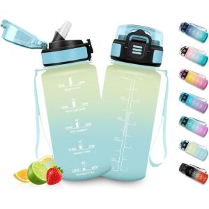 HoneyHolly Gourde Enfant 500 Ml, sans BPA, Water Bottle avec Paille, Anti-fuite, Bouteille d&rsquo;eau Motivante avec Marqueur de Temps, Gourde Graduée, Bouteille pour Gymnase, École, Cyclisme(Ciel Givré – 500ml)