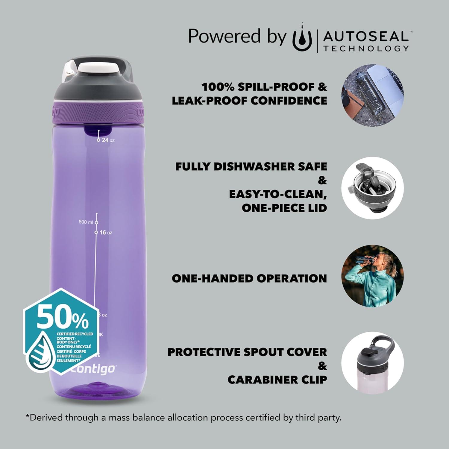 imageContigo Cortland Autoseal Gourde Grande Bouteille dEau de 720 ML sans BPA Gourde de Sport Bouteille antifuites Idale pour lcole Le Sport Le vlo la Course Pieds la randonneGrapevine