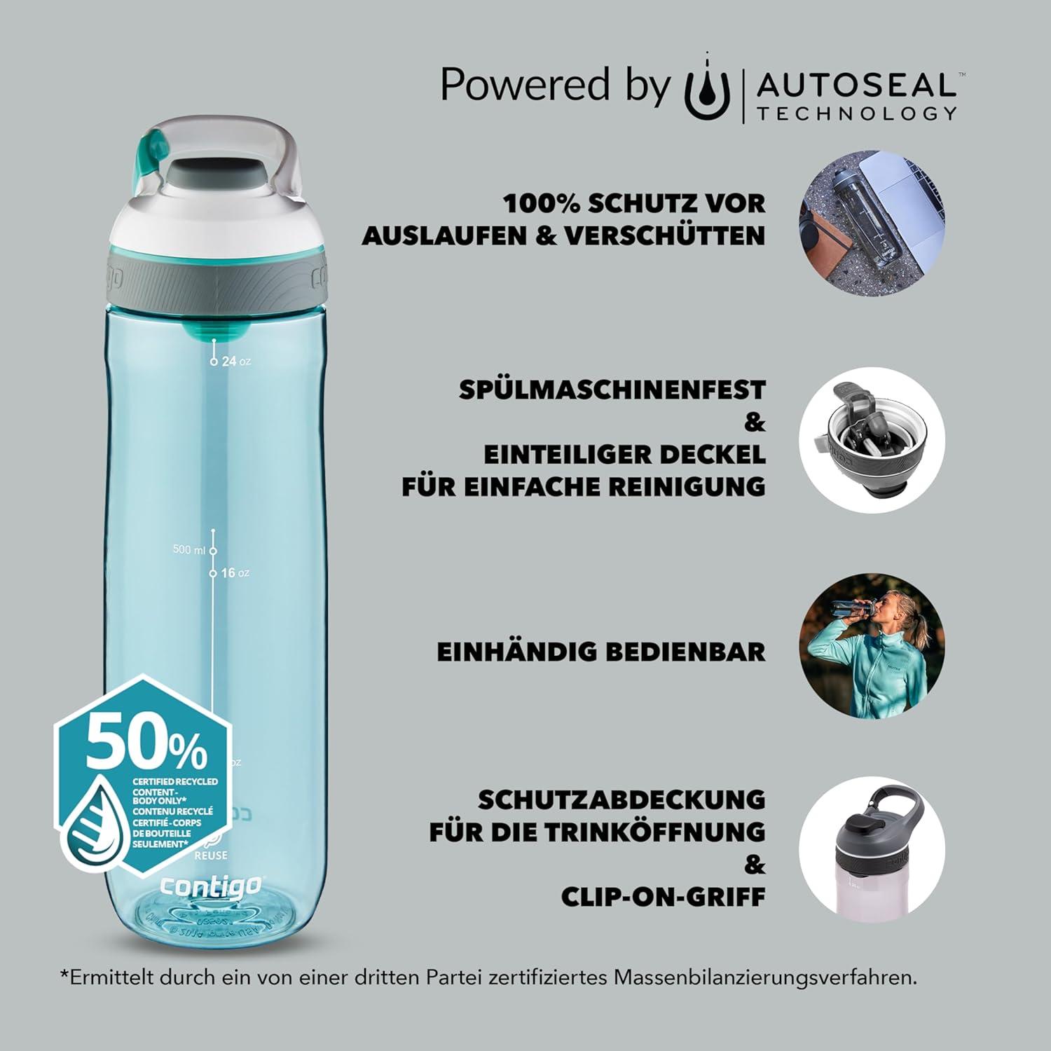 imageContigo Cortland Autoseal Gourde Grande Bouteille dEau de 720 ML sans BPA Gourde de Sport Bouteille antifuites Idale pour lcole Le Sport Le vlo la Course Pieds la randonneGrayed Jade