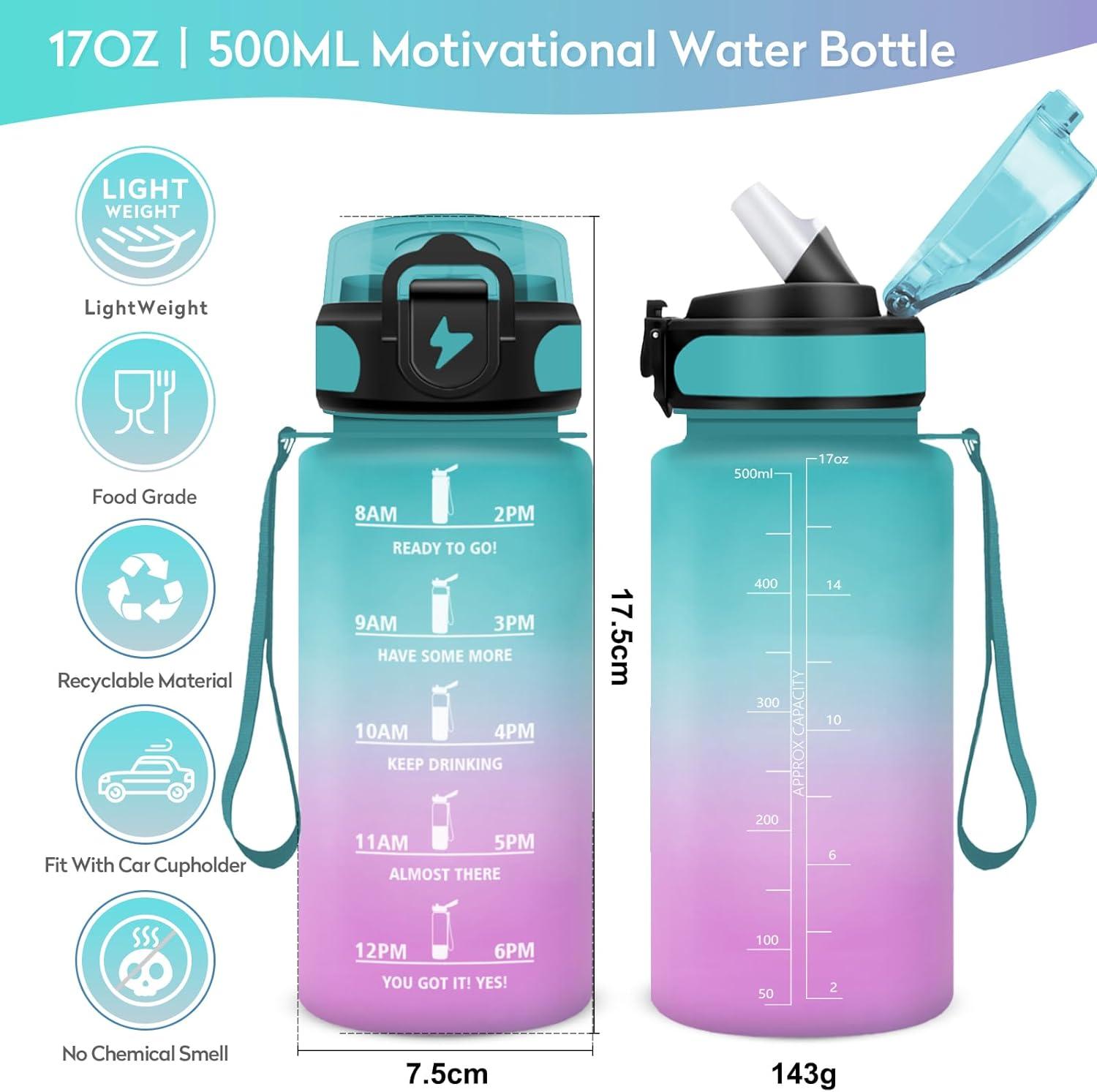 imageGourde 1L Gourde Sport Gourde avec Paille Rutilisable Rutilisable Bouteille deau avec Marqueur de Temps Water Bottle pour Adulte lcole Cyclisme Voyage Camping Fitness Yoga Bureau17oz500ml Paille Vert Rose Clair