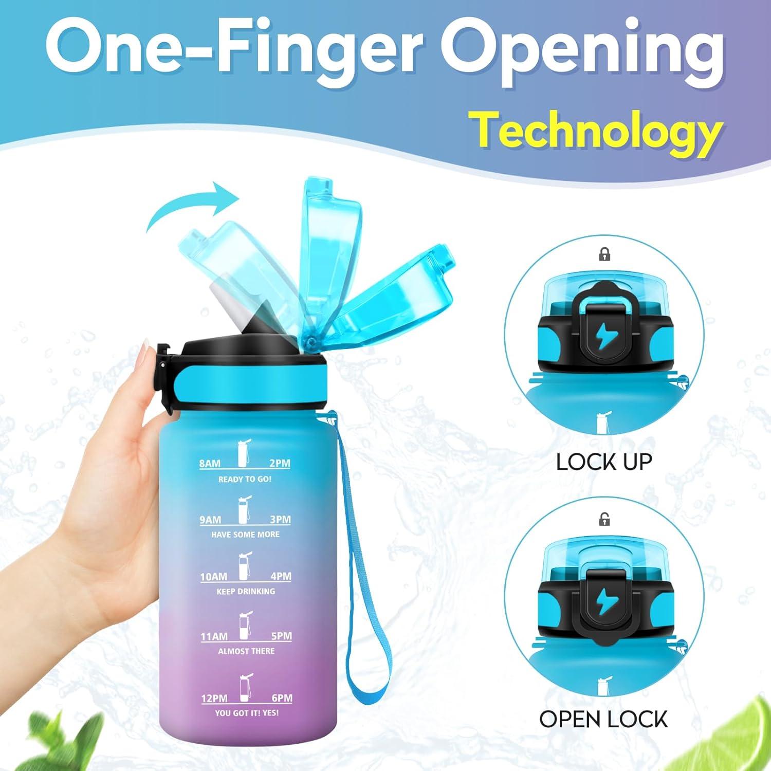 imageGourde 1L Gourde Sport Gourde avec Paille Rutilisable Rutilisable Bouteille deau avec Marqueur de Temps Water Bottle pour Adulte lcole Cyclisme Voyage Camping Fitness Yoga Bureau17oz500ml Paille Bleu Lilas