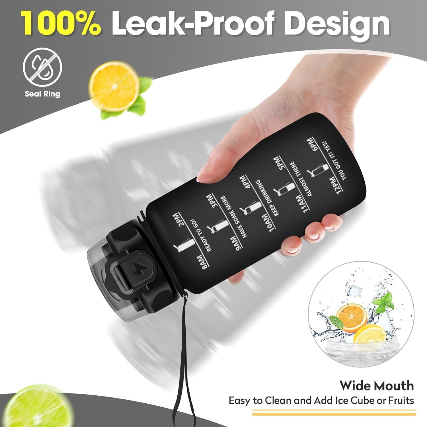 imageGourde 1L Gourde Sport Gourde avec Paille Rutilisable Rutilisable Bouteille deau avec Marqueur de Temps Water Bottle pour Adulte lcole Cyclisme Voyage Camping Fitness Yoga Bureau17oz500ml Paille Mat Noir