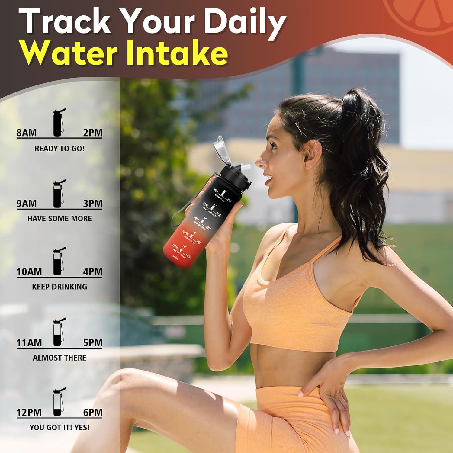 imageGourde 1L Gourde Sport Gourde avec Paille Rutilisable Rutilisable Bouteille deau avec Marqueur de Temps Water Bottle pour Adulte lcole Cyclisme Voyage Camping Fitness Yoga Bureau32oz1000ml Paille Noir Rouge