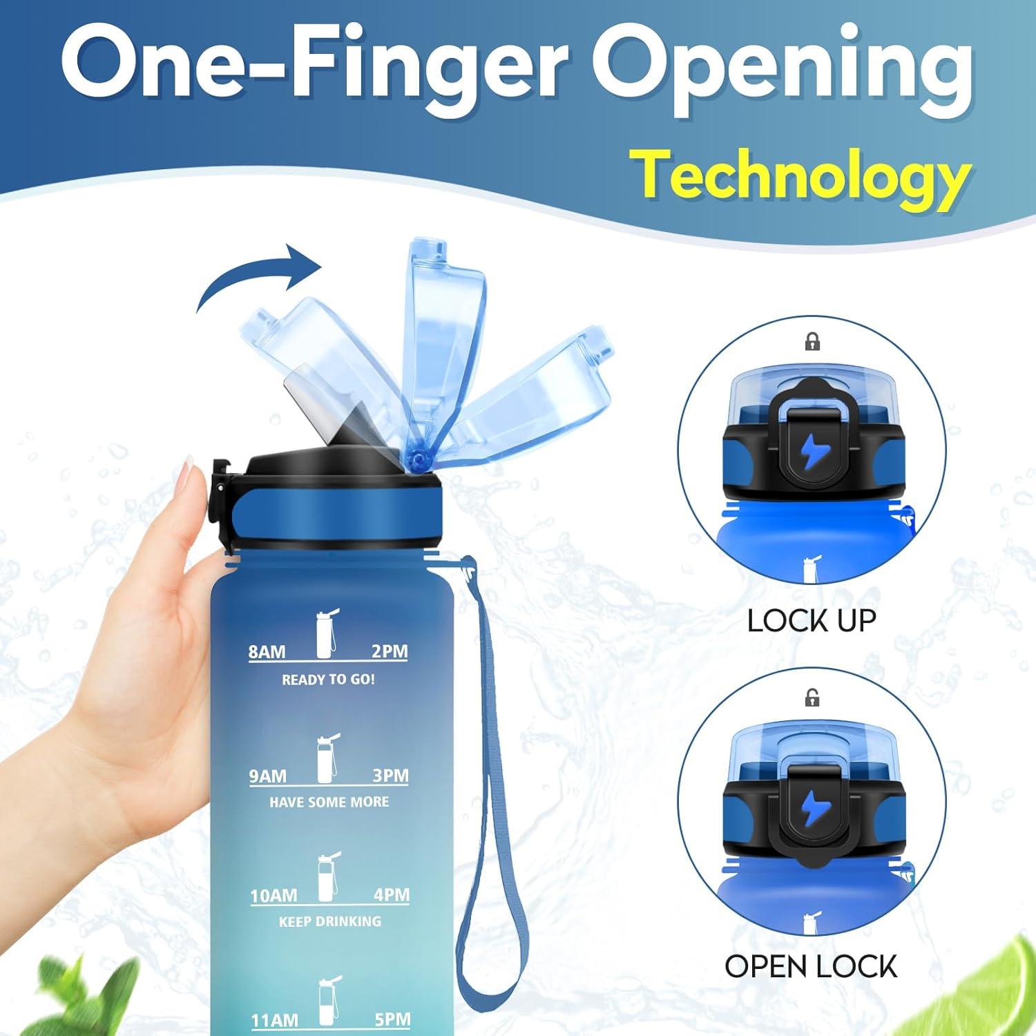 imageGourde 1L Gourde Sport Gourde avec Paille Rutilisable Rutilisable Bouteille deau avec Marqueur de Temps Water Bottle pour Adulte lcole Cyclisme Voyage Camping Fitness Yoga Bureau32oz1000ml Paille Bleu Vert