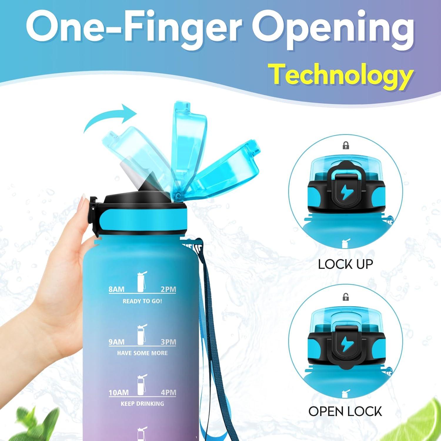 imageGourde 1L Gourde Sport Gourde avec Paille Rutilisable Rutilisable Bouteille deau avec Marqueur de Temps Water Bottle pour Adulte lcole Cyclisme Voyage Camping Fitness Yoga Bureau50oz1500ml Paille Bleu Lilas