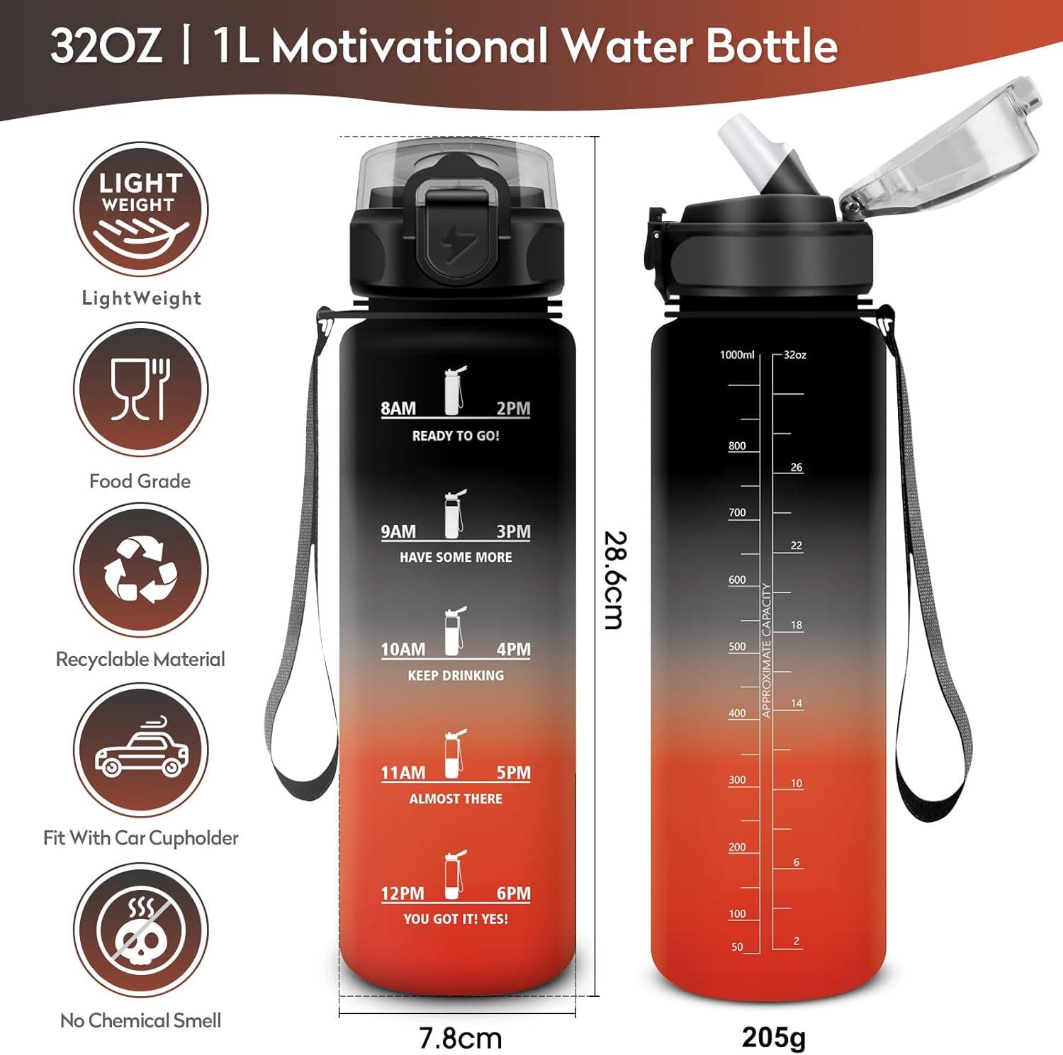 imageGourde 1L Gourde Sport Gourde avec Paille Rutilisable Rutilisable Bouteille deau avec Marqueur de Temps Water Bottle pour Adulte lcole Cyclisme Voyage Camping Fitness Yoga Bureau32oz1000ml Paille Noir Rouge
