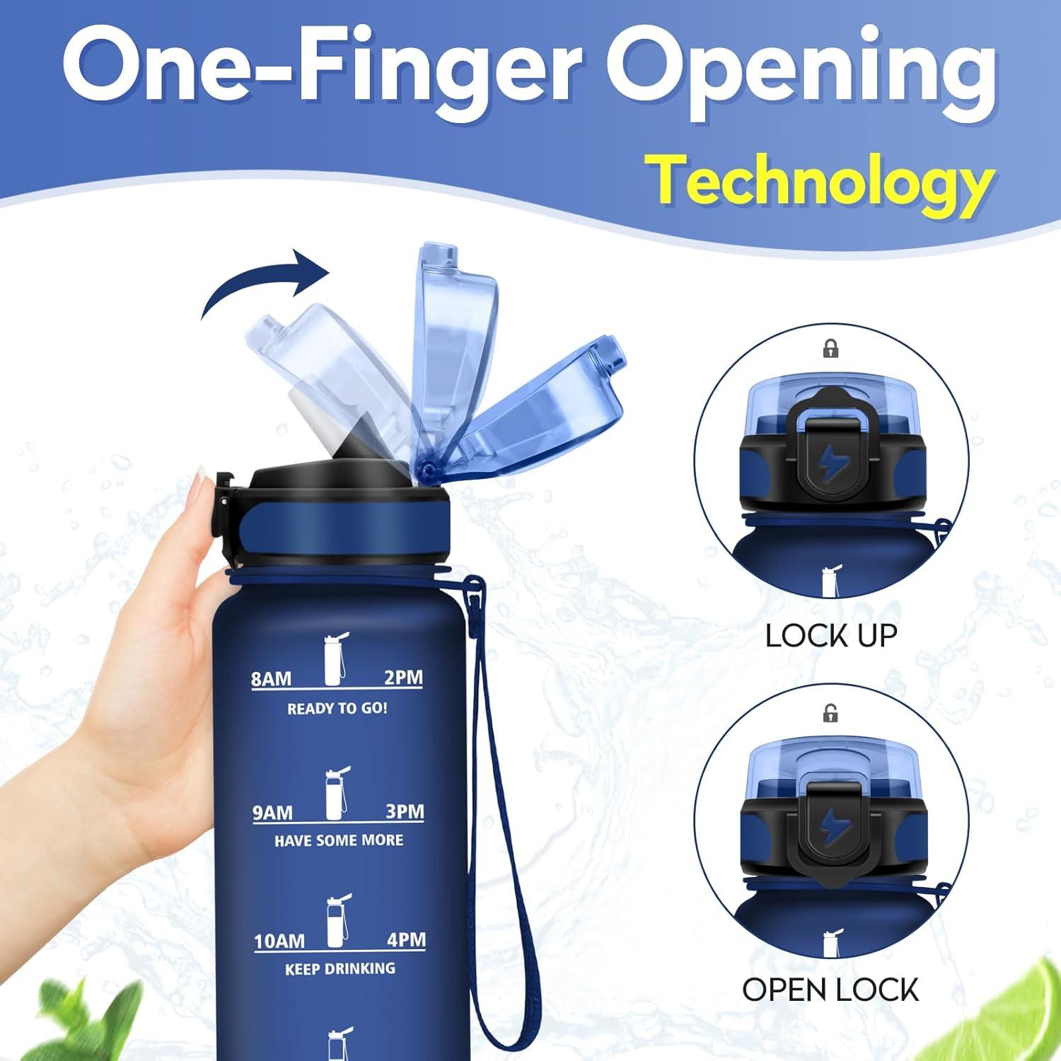 imageGourde 1L Gourde Sport Gourde avec Paille Rutilisable Rutilisable Bouteille deau avec Marqueur de Temps Water Bottle pour Adulte lcole Cyclisme Voyage Camping Fitness Yoga Bureau32oz1000ml Paille Mat Marine Bleu