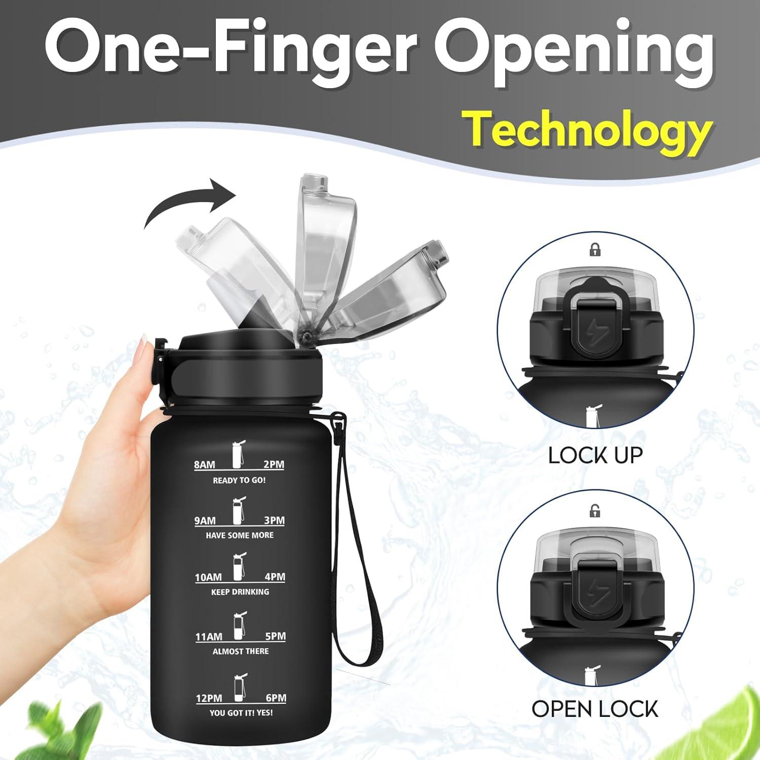 imageGourde 1L Gourde Sport Gourde avec Paille Rutilisable Rutilisable Bouteille deau avec Marqueur de Temps Water Bottle pour Adulte lcole Cyclisme Voyage Camping Fitness Yoga Bureau17oz500ml Paille Mat Noir