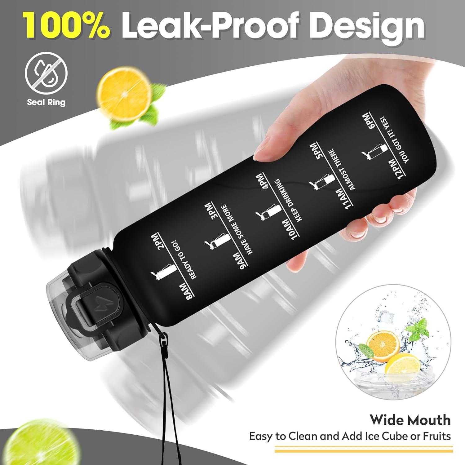 imageGourde 1L Gourde Sport Gourde avec Paille Rutilisable Rutilisable Bouteille deau avec Marqueur de Temps Water Bottle pour Adulte lcole Cyclisme Voyage Camping Fitness Yoga Bureau32oz1000ml Paille Mat Noir