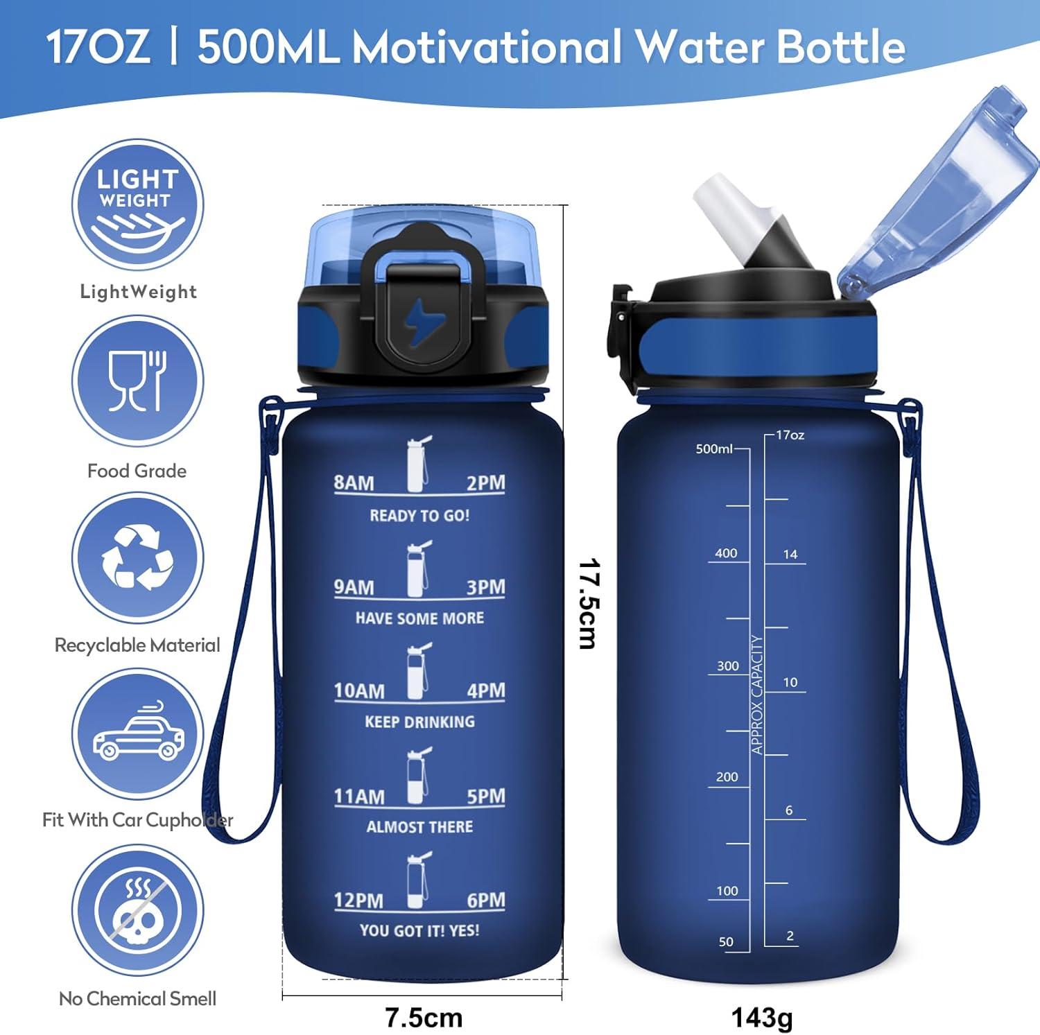 imageGourde 1L Gourde Sport Gourde avec Paille Rutilisable Rutilisable Bouteille deau avec Marqueur de Temps Water Bottle pour Adulte lcole Cyclisme Voyage Camping Fitness Yoga Bureau17oz500ml Paille Mat Marine Bleu