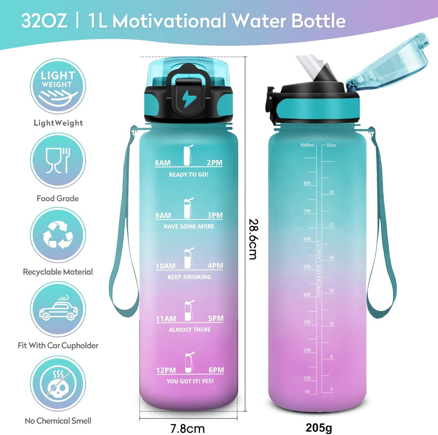 imageGourde 1L Gourde Sport Gourde avec Paille Rutilisable Rutilisable Bouteille deau avec Marqueur de Temps Water Bottle pour Adulte lcole Cyclisme Voyage Camping Fitness Yoga Bureau32oz1000ml Paille Vert Rose Clair