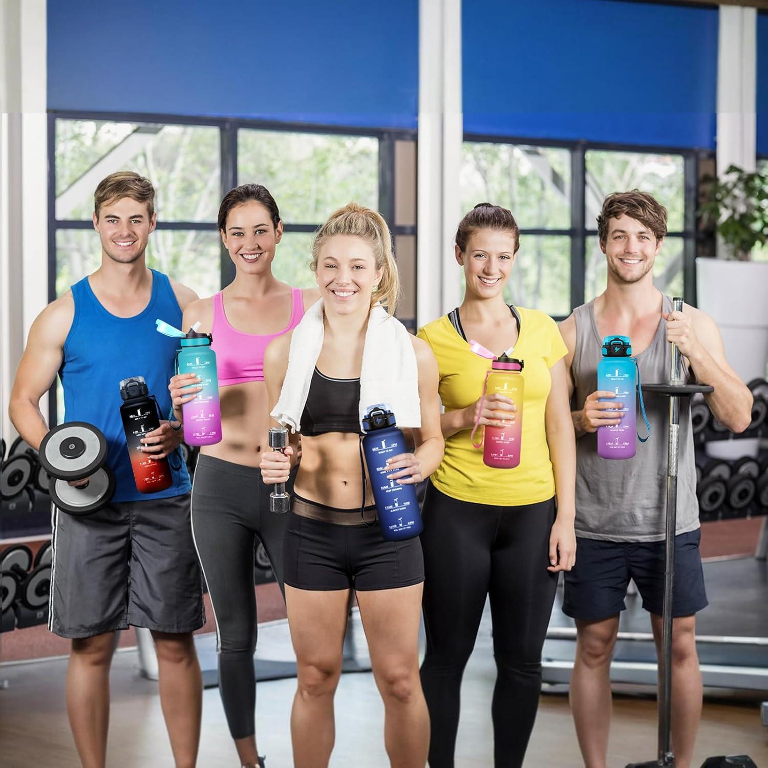 imageGourde 1L Gourde Sport Gourde avec Paille Rutilisable Rutilisable Bouteille deau avec Marqueur de Temps Water Bottle pour Adulte lcole Cyclisme Voyage Camping Fitness Yoga Bureau50oz1500ml Paille Bleu Lilas
