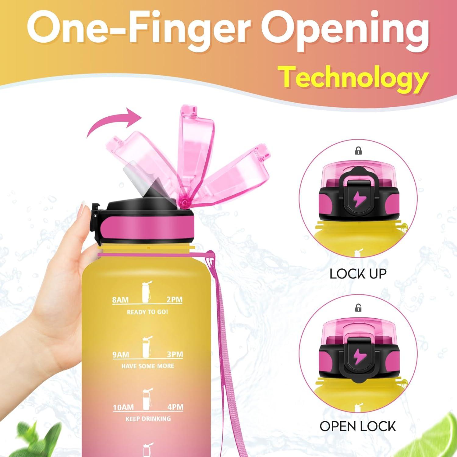 imageGourde 1L Gourde Sport Gourde avec Paille Rutilisable Rutilisable Bouteille deau avec Marqueur de Temps Water Bottle pour Adulte lcole Cyclisme Voyage Camping Fitness Yoga Bureau50oz1500ml Paille Jaune Rose