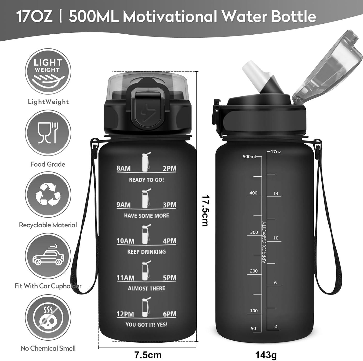 imageGourde 1L Gourde Sport Gourde avec Paille Rutilisable Rutilisable Bouteille deau avec Marqueur de Temps Water Bottle pour Adulte lcole Cyclisme Voyage Camping Fitness Yoga Bureau17oz500ml Paille Mat Noir