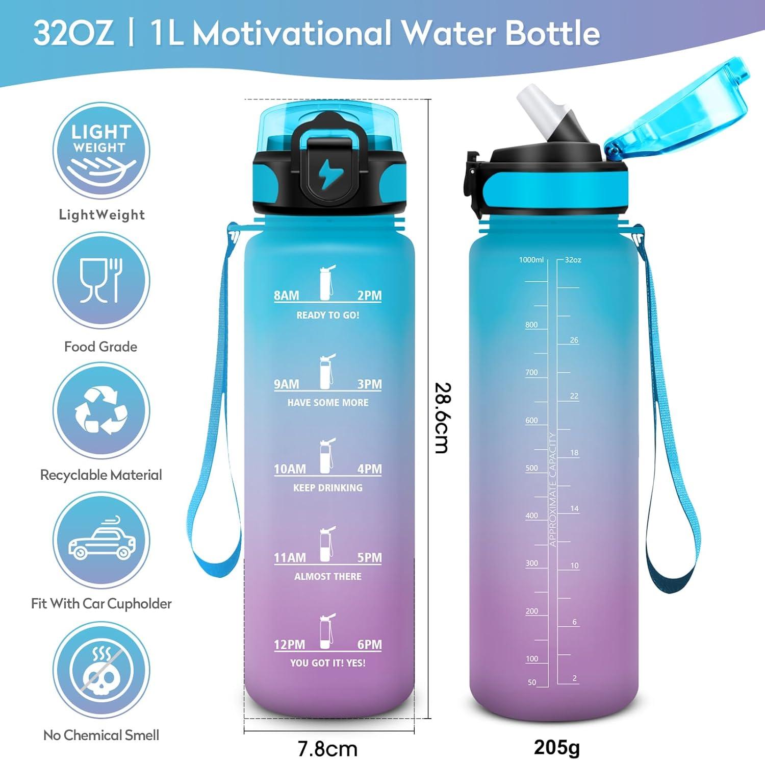 imageGourde 1L Gourde Sport Gourde avec Paille Rutilisable Rutilisable Bouteille deau avec Marqueur de Temps Water Bottle pour Adulte lcole Cyclisme Voyage Camping Fitness Yoga Bureau32oz1000ml Paille Bleu Lilas