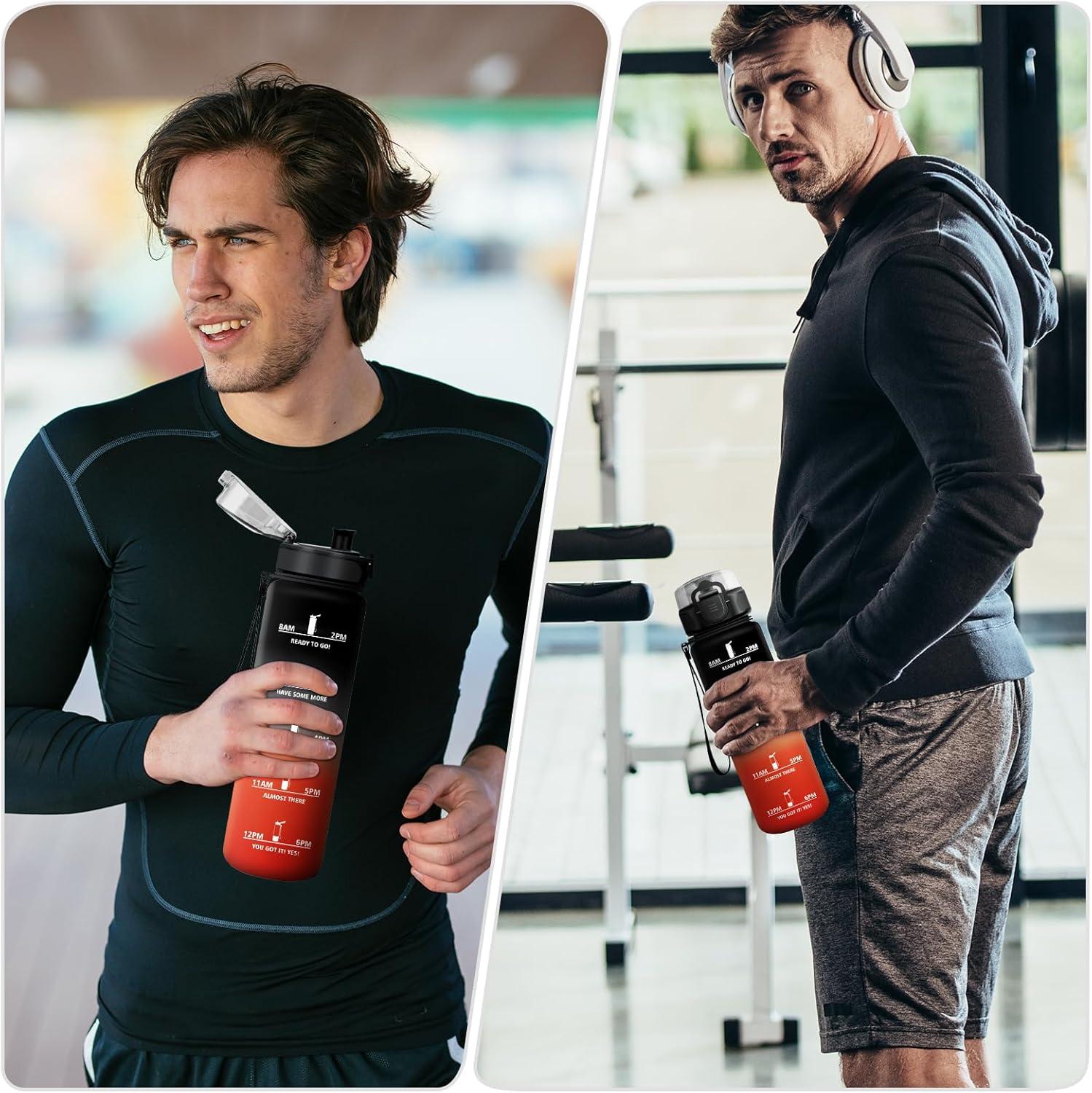 imageGourde Enfant 500ml Gourde Motivation tanche et Rutilisable Bouteille deau avec Marqueur de Temps et Filtre Bouteille pour Enfant Sport Sport de Plein air Yoga Bureau Gym lcole32oz1000ml Noir Rouge