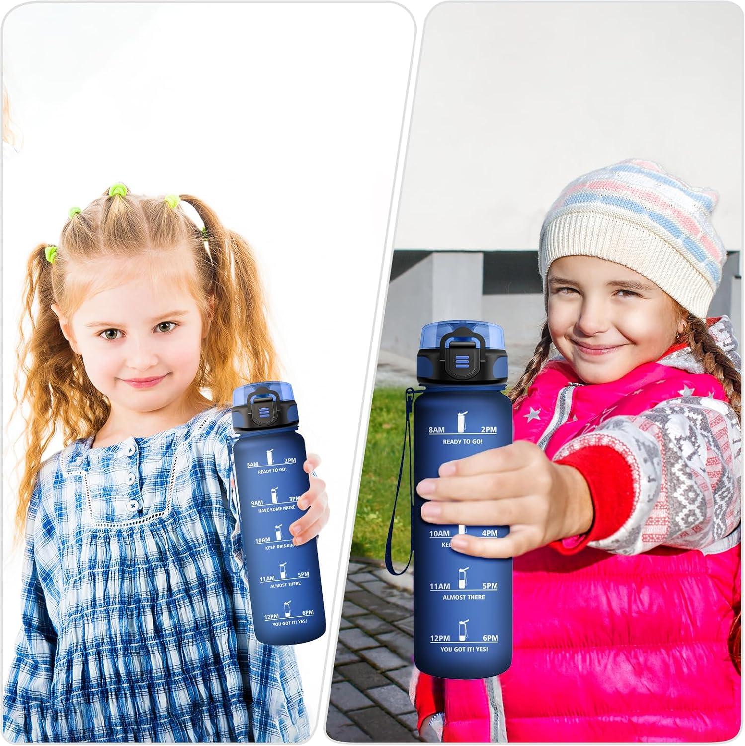 imageGourde Enfant 500ml Gourde Motivation tanche et Rutilisable Bouteille deau avec Marqueur de Temps et Filtre Bouteille pour Enfant Sport Sport de Plein air Yoga Bureau Gym lcole17oz500ml Mat Marine Bleu