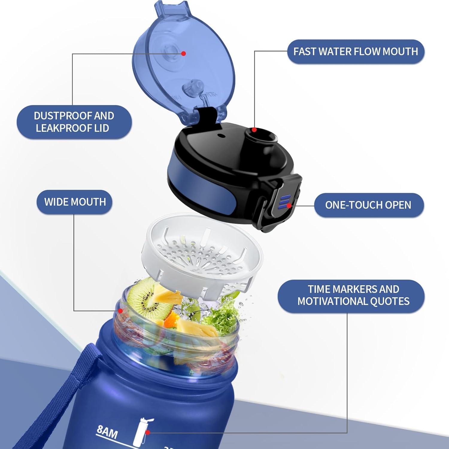 imageGourde Enfant 500ml Gourde Motivation tanche et Rutilisable Bouteille deau avec Marqueur de Temps et Filtre Bouteille pour Enfant Sport Sport de Plein air Yoga Bureau Gym lcole17oz500ml Mat Marine Bleu