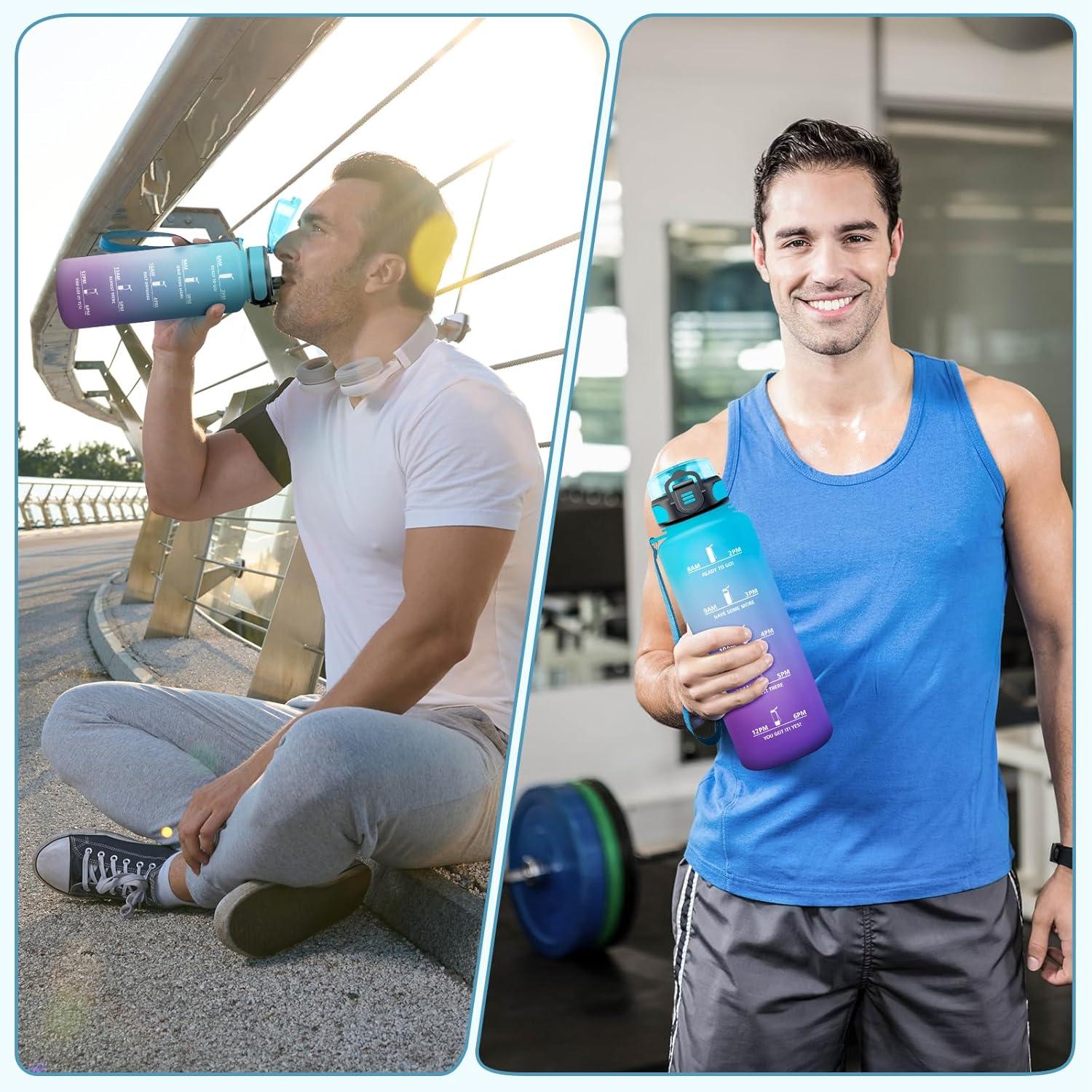 imageGourde Enfant 500ml Gourde Motivation tanche et Rutilisable Bouteille deau avec Marqueur de Temps et Filtre Bouteille pour Enfant Sport Sport de Plein air Yoga Bureau Gym lcole50oz1500ml Bleu Lilas