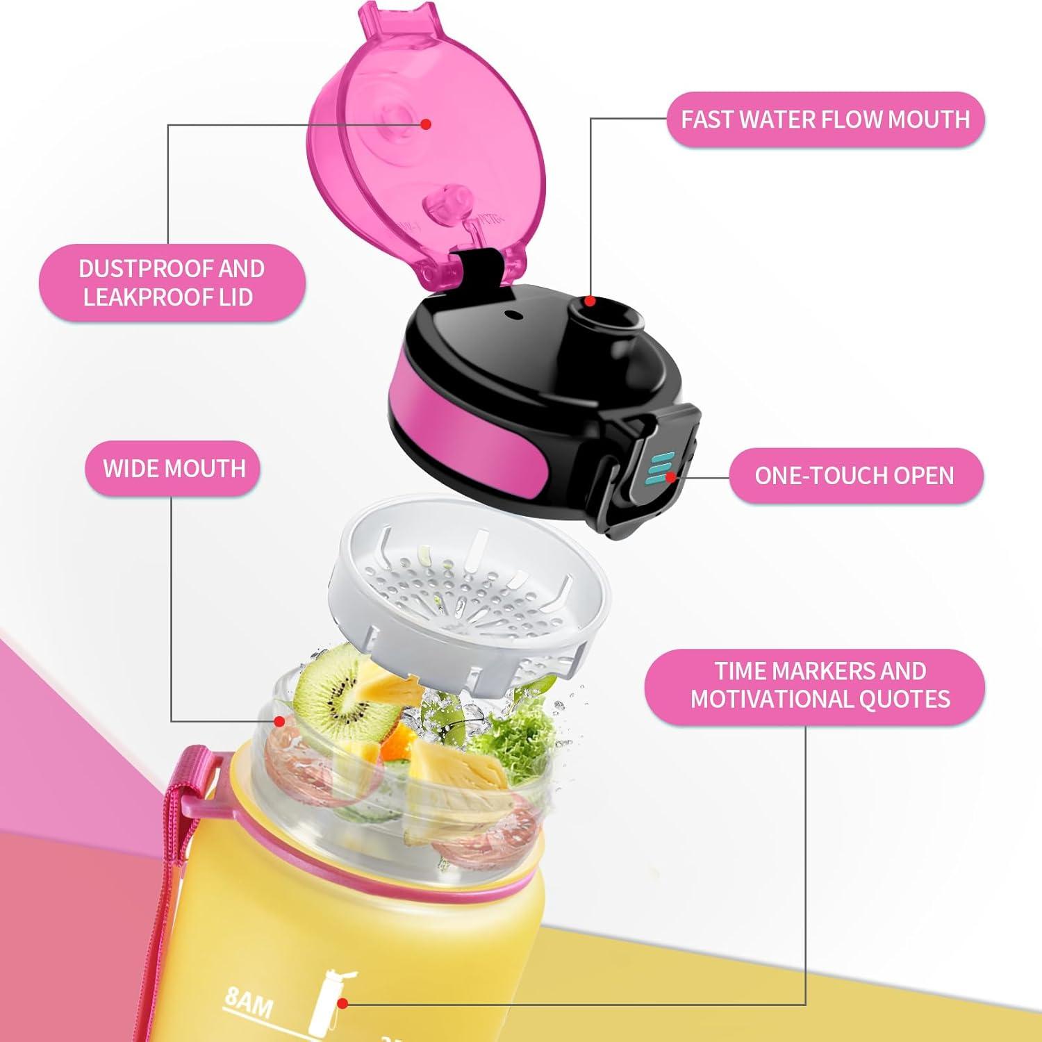 imageGourde Enfant 500ml Gourde Motivation tanche et Rutilisable Bouteille deau avec Marqueur de Temps et Filtre Bouteille pour Enfant Sport Sport de Plein air Yoga Bureau Gym lcole17oz500ml Jaune Rose