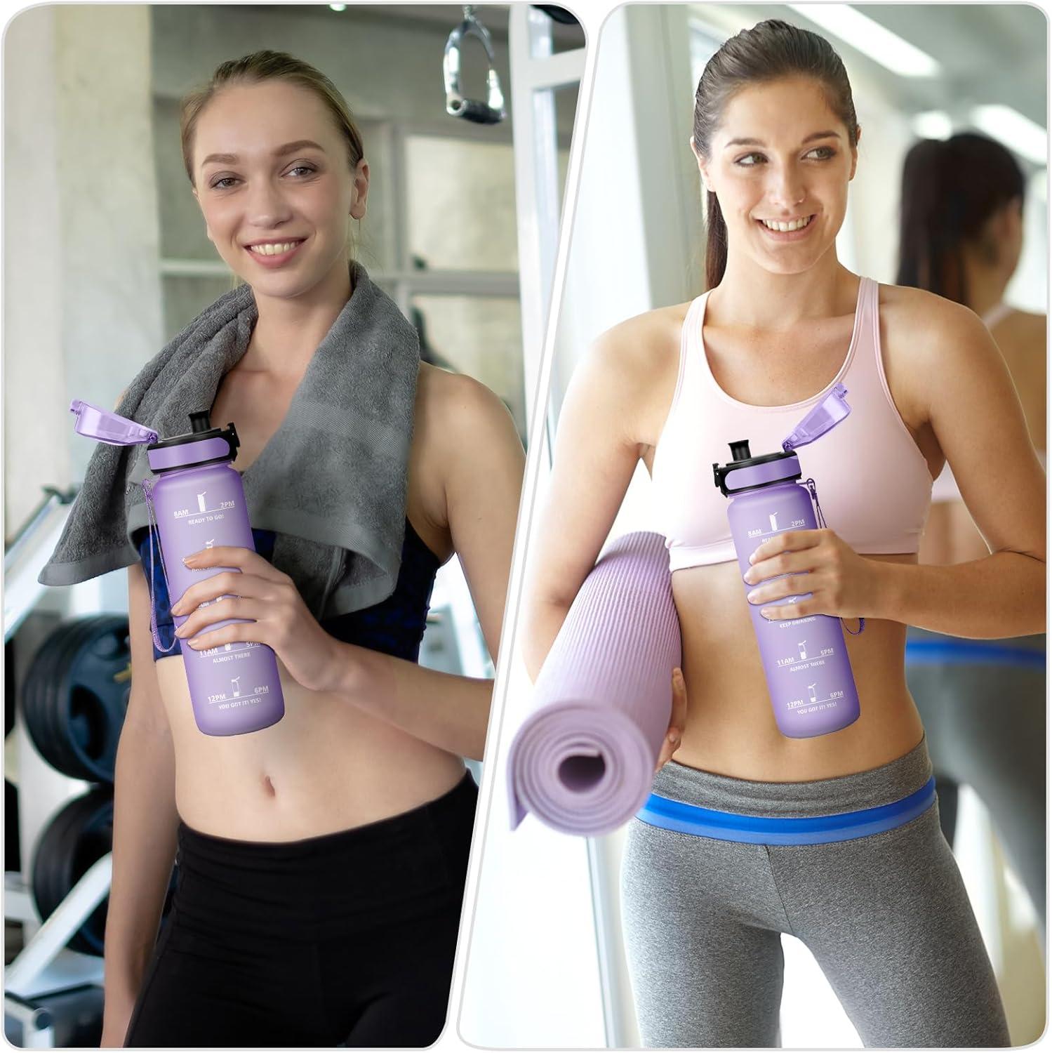 imageGourde Enfant 500ml Gourde Motivation tanche et Rutilisable Bouteille deau avec Marqueur de Temps et Filtre Bouteille pour Enfant Sport Sport de Plein air Yoga Bureau Gym lcole32oz1000ml Mat Violet Clair