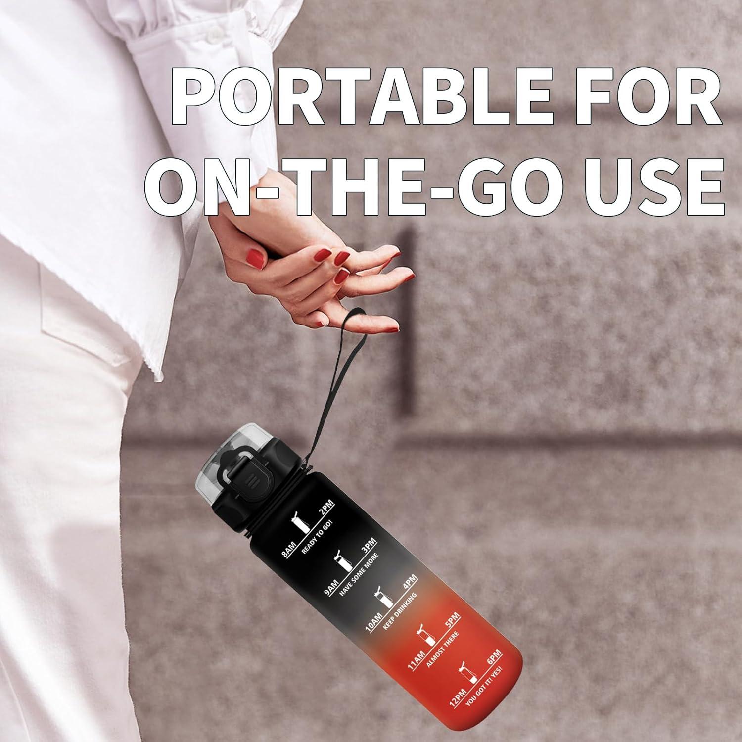 imageGourde Enfant 500ml Gourde Motivation tanche et Rutilisable Bouteille deau avec Marqueur de Temps et Filtre Bouteille pour Enfant Sport Sport de Plein air Yoga Bureau Gym lcole32oz1000ml Noir Rouge