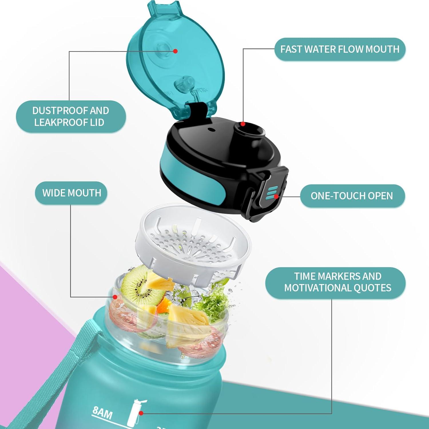 imageGourde Enfant 500ml Gourde Motivation tanche et Rutilisable Bouteille deau avec Marqueur de Temps et Filtre Bouteille pour Enfant Sport Sport de Plein air Yoga Bureau Gym lcole17oz500ml Vert Rose Clair