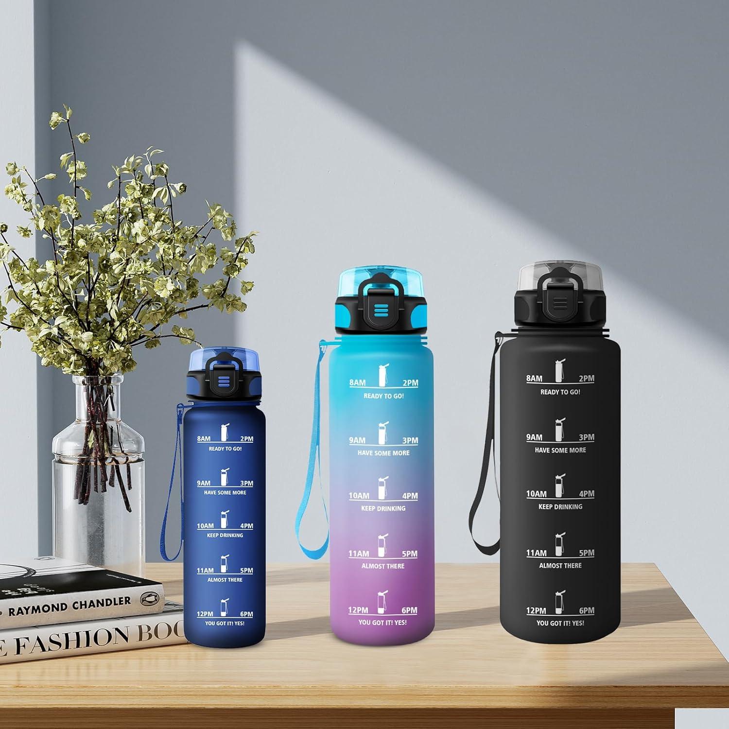imageGourde Enfant 500ml Gourde Motivation tanche et Rutilisable Bouteille deau avec Marqueur de Temps et Filtre Bouteille pour Enfant Sport Sport de Plein air Yoga Bureau Gym lcole17oz500ml Mat Marine Bleu