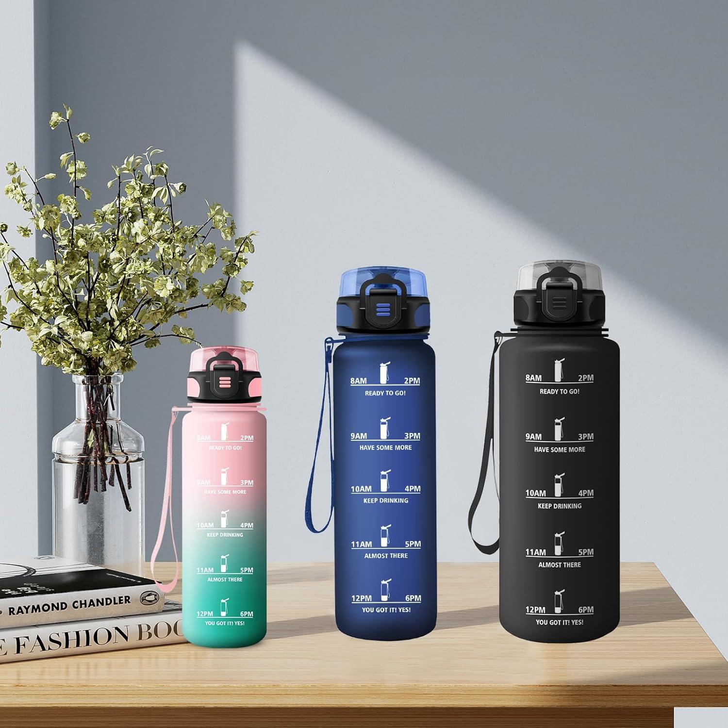 imageGourde Enfant 500ml Gourde Motivation tanche et Rutilisable Bouteille deau avec Marqueur de Temps et Filtre Bouteille pour Enfant Sport Sport de Plein air Yoga Bureau Gym lcole32oz1000ml Mat Marine Bleu