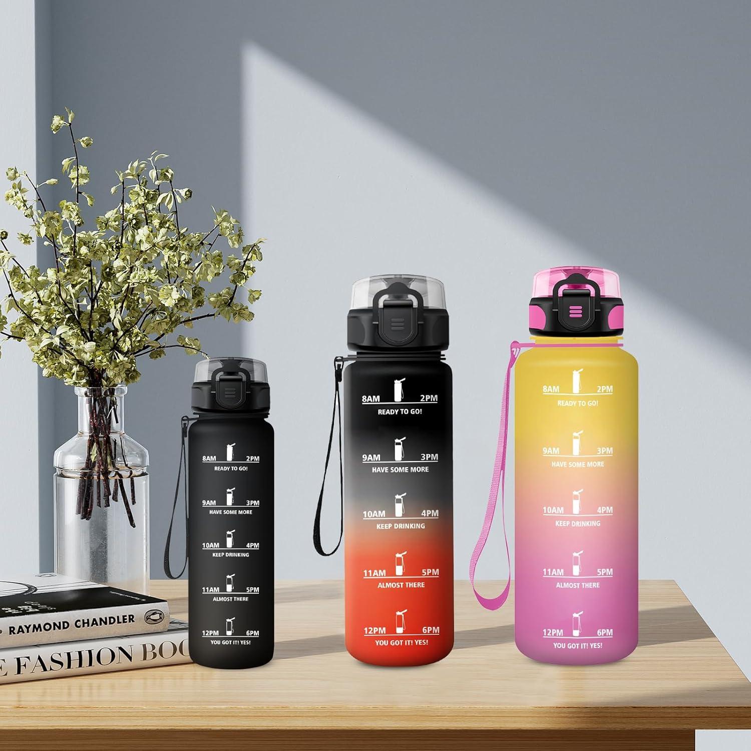 imageGourde Enfant 500ml Gourde Motivation tanche et Rutilisable Bouteille deau avec Marqueur de Temps et Filtre Bouteille pour Enfant Sport Sport de Plein air Yoga Bureau Gym lcole17oz500ml Mat Noir