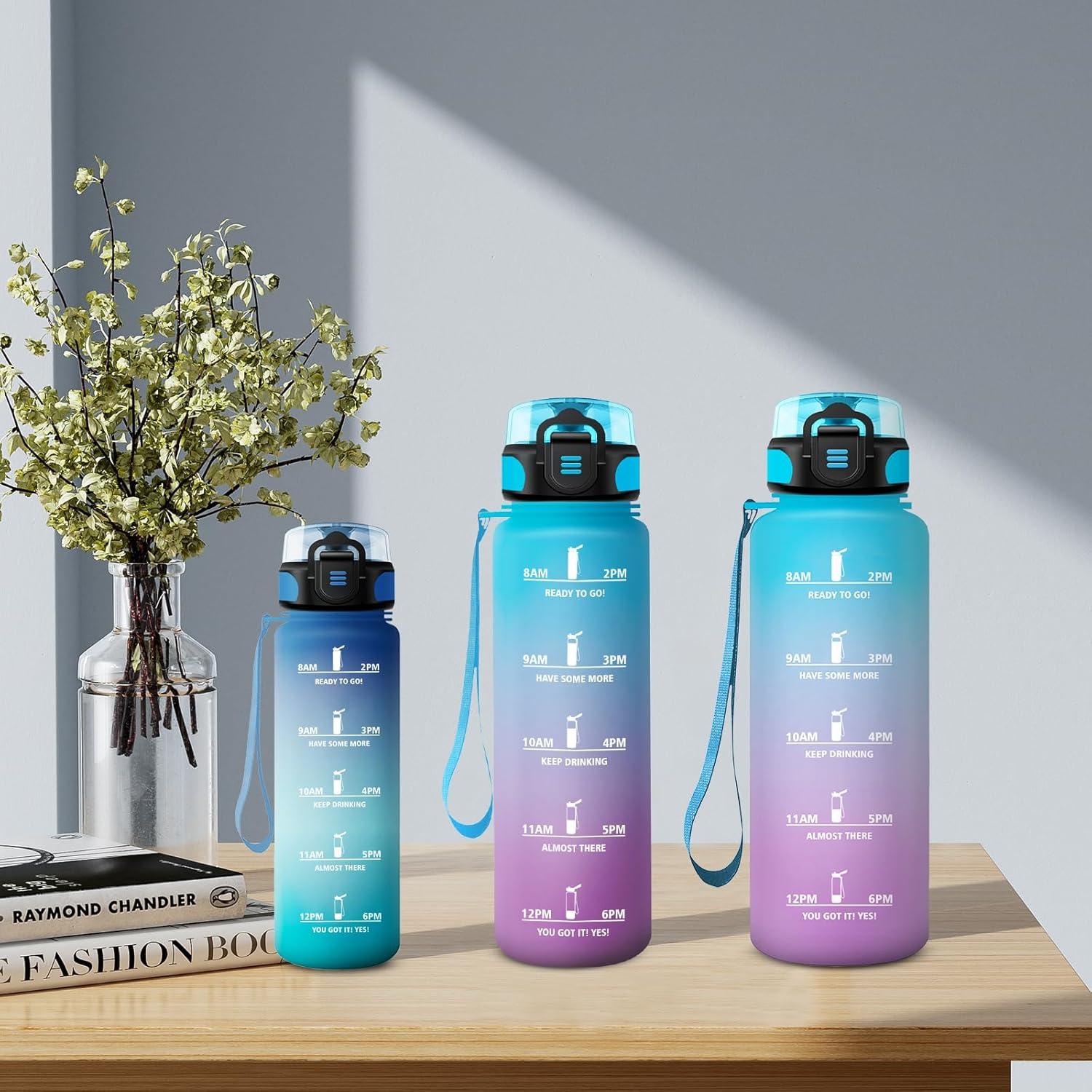 imageGourde Enfant 500ml Gourde Motivation tanche et Rutilisable Bouteille deau avec Marqueur de Temps et Filtre Bouteille pour Enfant Sport Sport de Plein air Yoga Bureau Gym lcole50oz1500ml Bleu Lilas