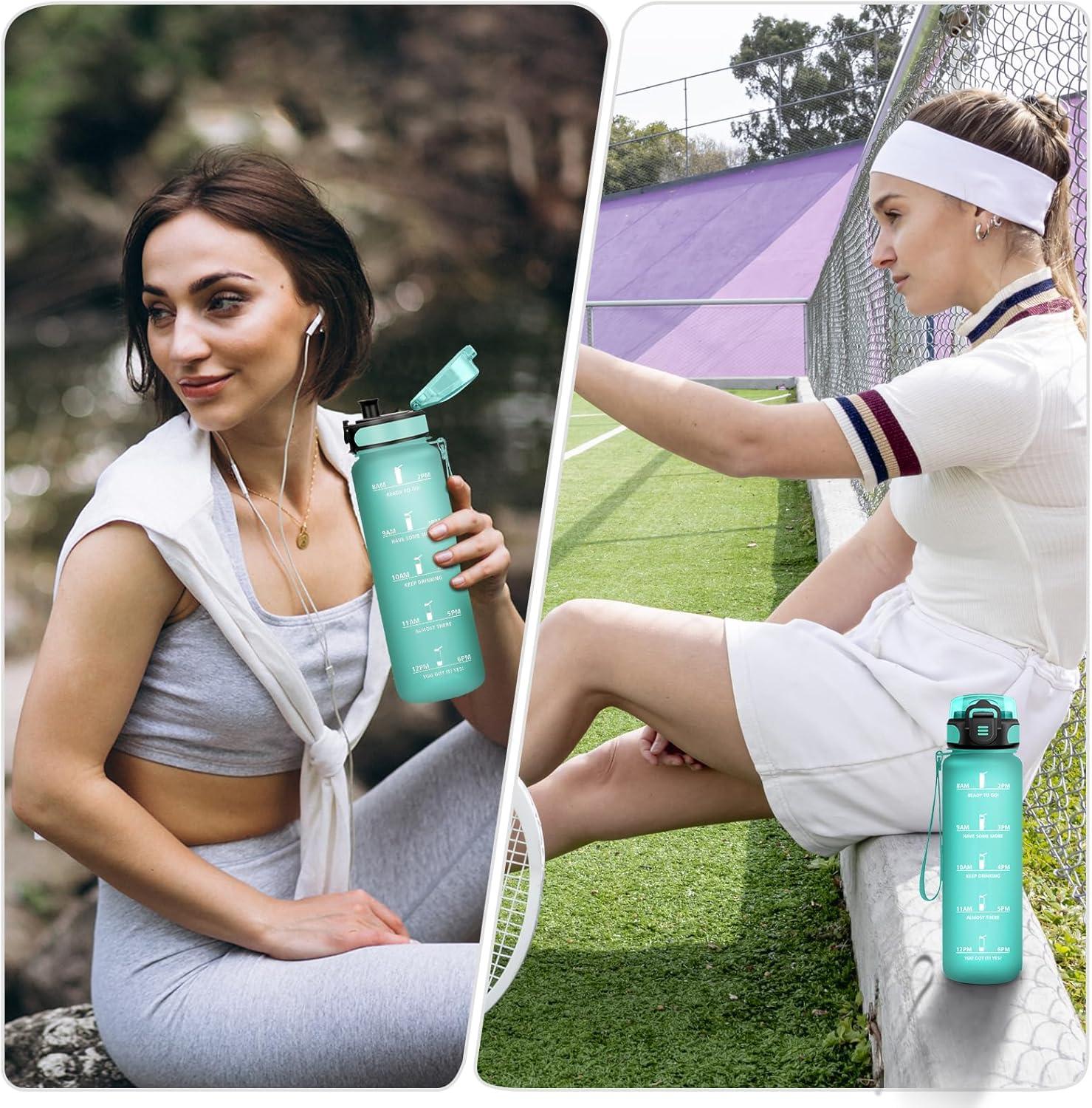 imageGourde Enfant 500ml Gourde Motivation tanche et Rutilisable Bouteille deau avec Marqueur de Temps et Filtre Bouteille pour Enfant Sport Sport de Plein air Yoga Bureau Gym lcole32oz1000ml Mat Bleuvert